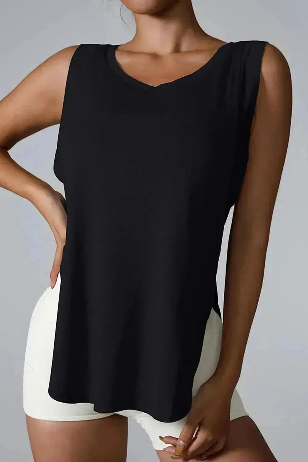 Slit Round Neck Active Tank - Bad Moms Club
