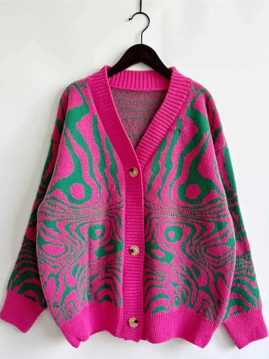Abstract Pattern Button Down Cardigan - Bad Moms Club