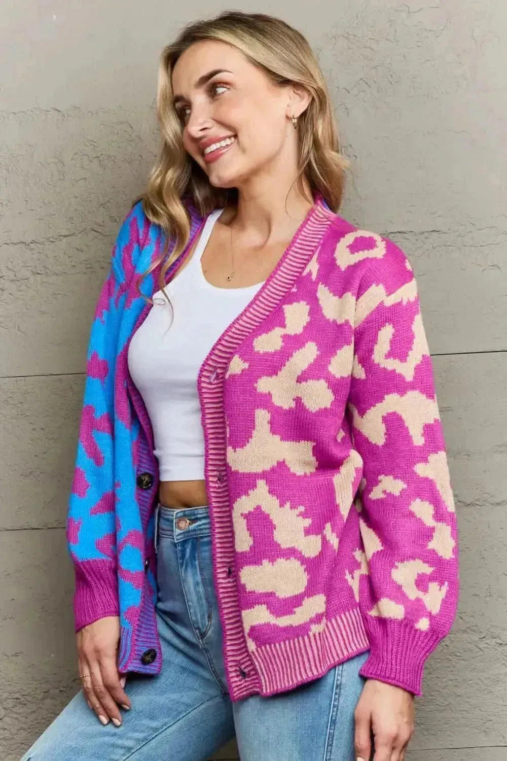 Leopard Button Front Ribbed Trim Cardigan - Bad Moms Club