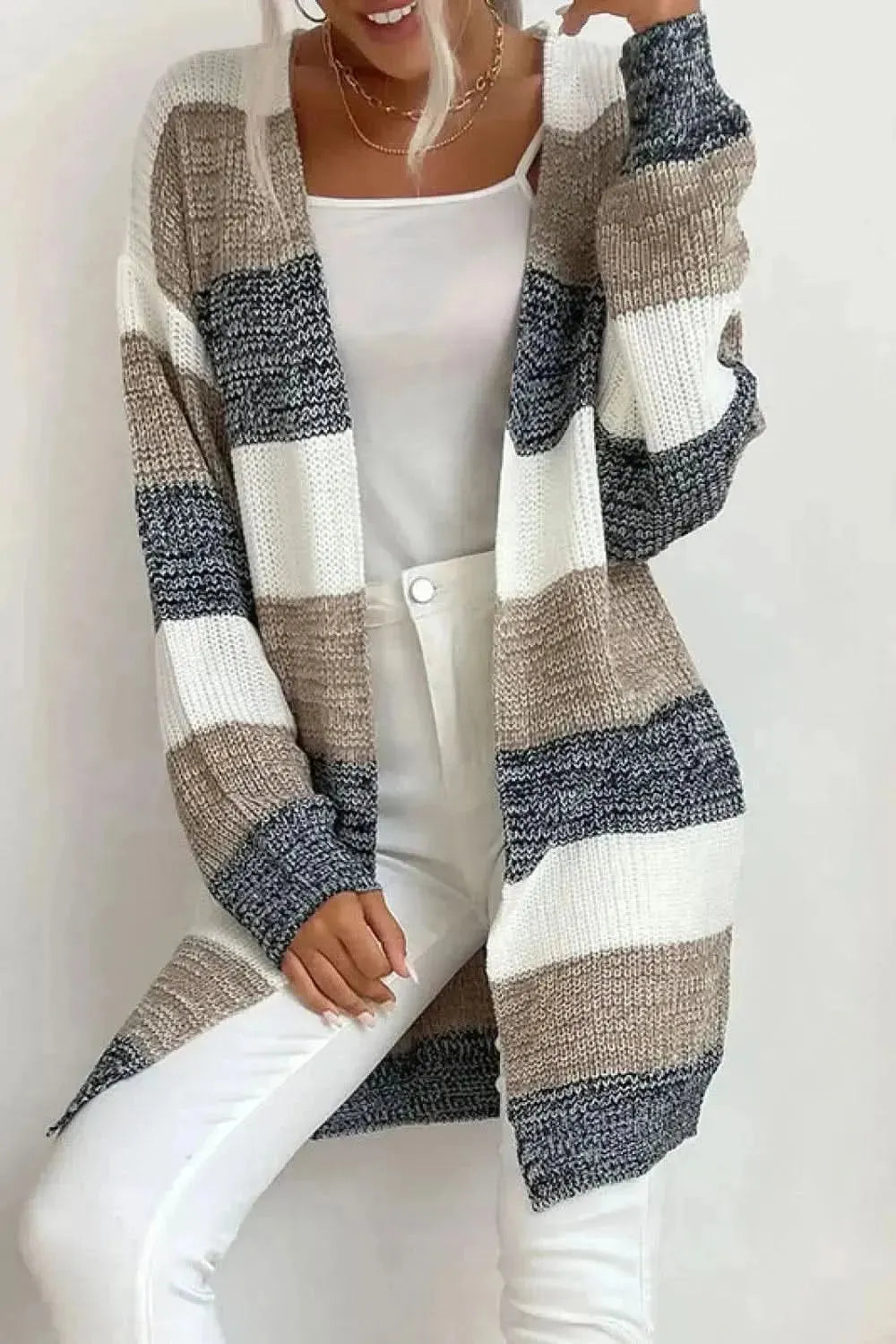 Striped Long Sleeve Duster Cardigan - Bad Moms Club