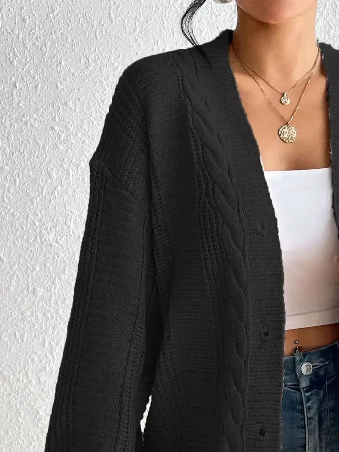 Cable-Knit Button Down Cardigan - Bad Moms Club