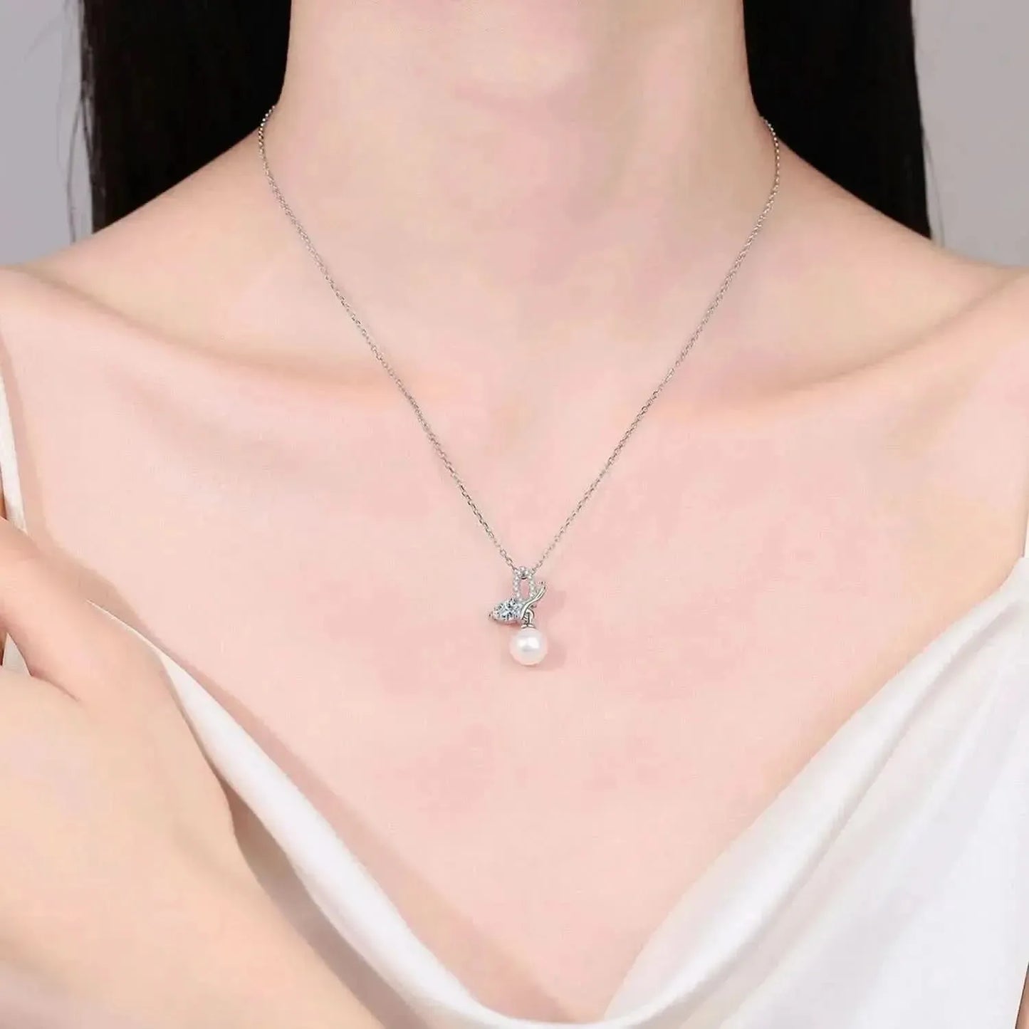 Pearl Pendant Moissanite 925 Sterling Silver Necklace - Bad Moms Club