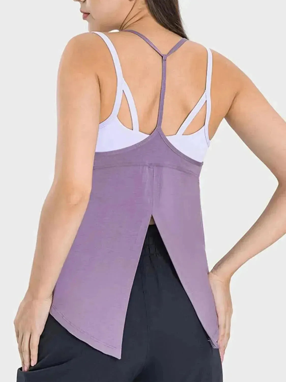 Slit Spaghetti Strap Scoop Neck Active Cami - Bad Moms Club