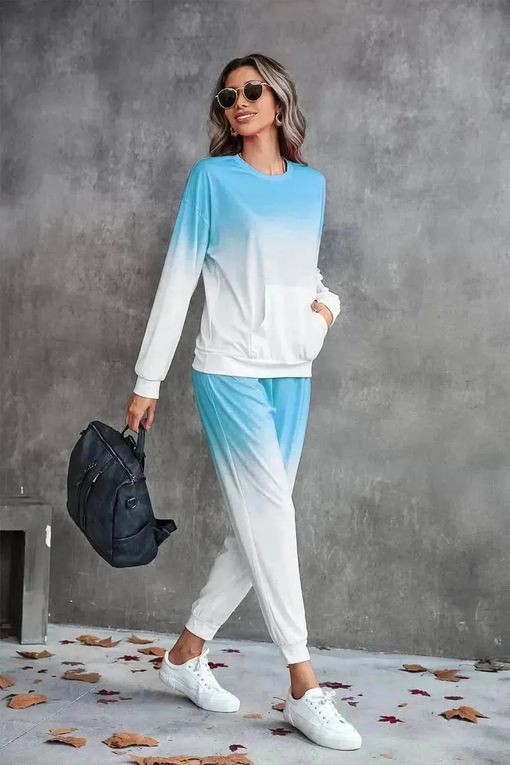 Gradient Round Neck Sweatshirt and Joggers Set - Bad Moms Club
