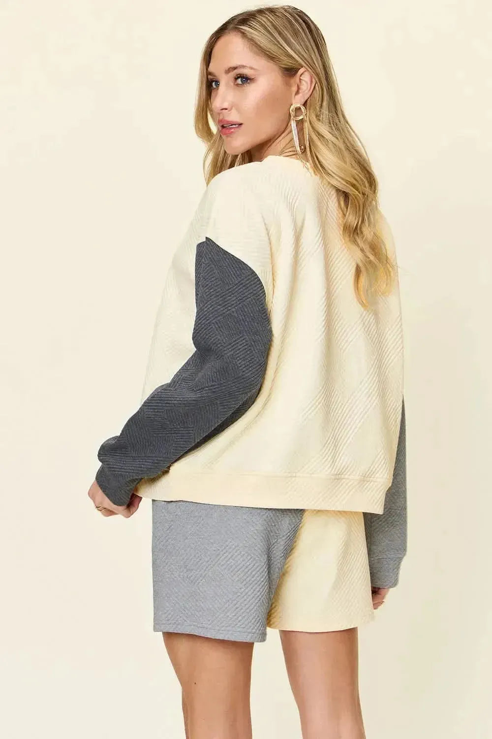 Double Take Full Size Contrast Drop Shoulder Top and Shorts Set - Bad Moms Club
