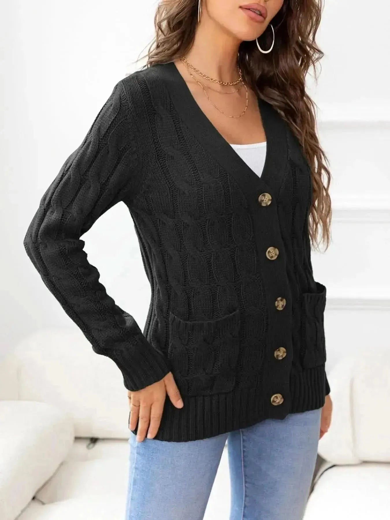 Button Down Cable-Knit Cardigan - Bad Moms Club