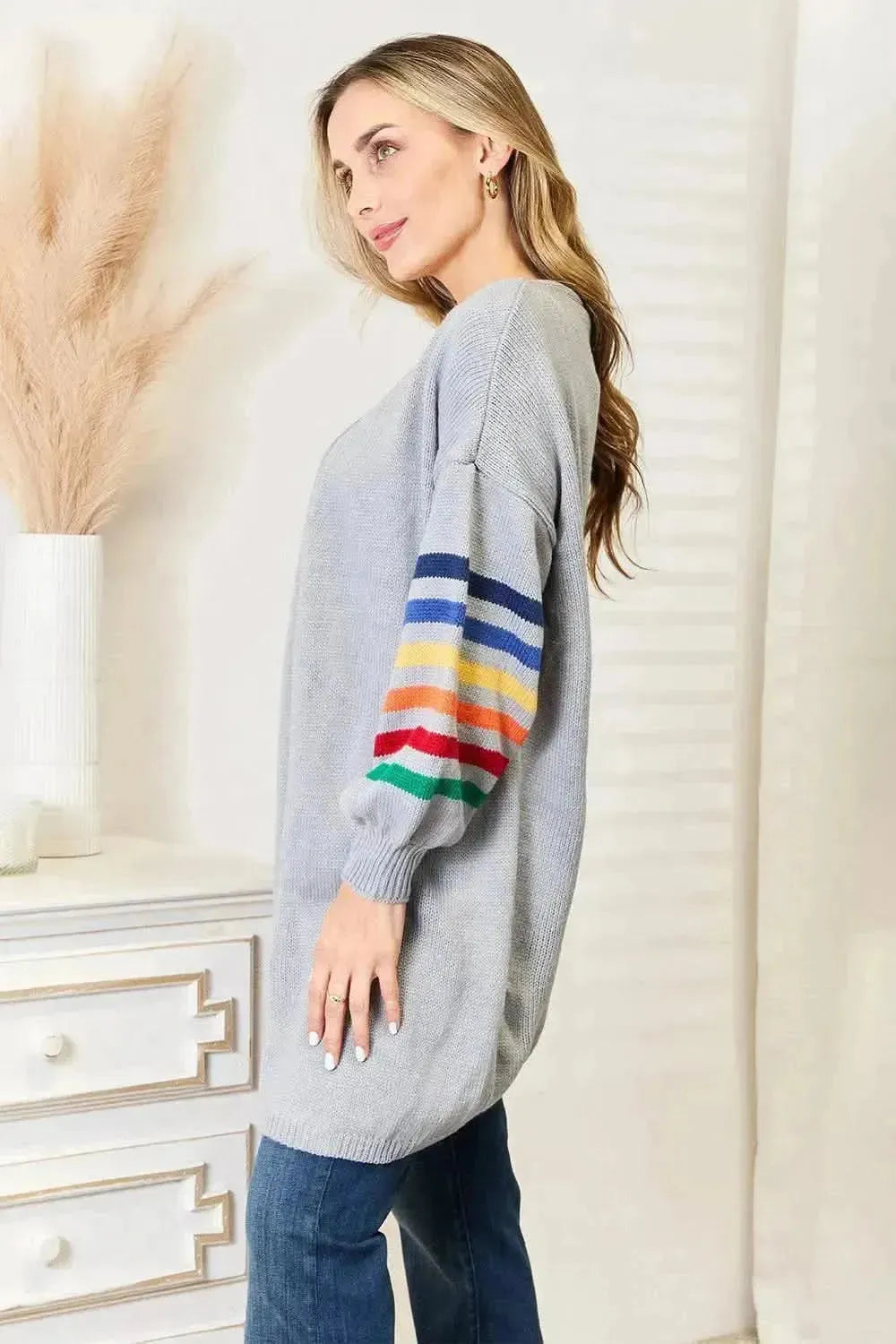 Multicolored Stripe Open Front Longline Cardigan - Bad Moms Club