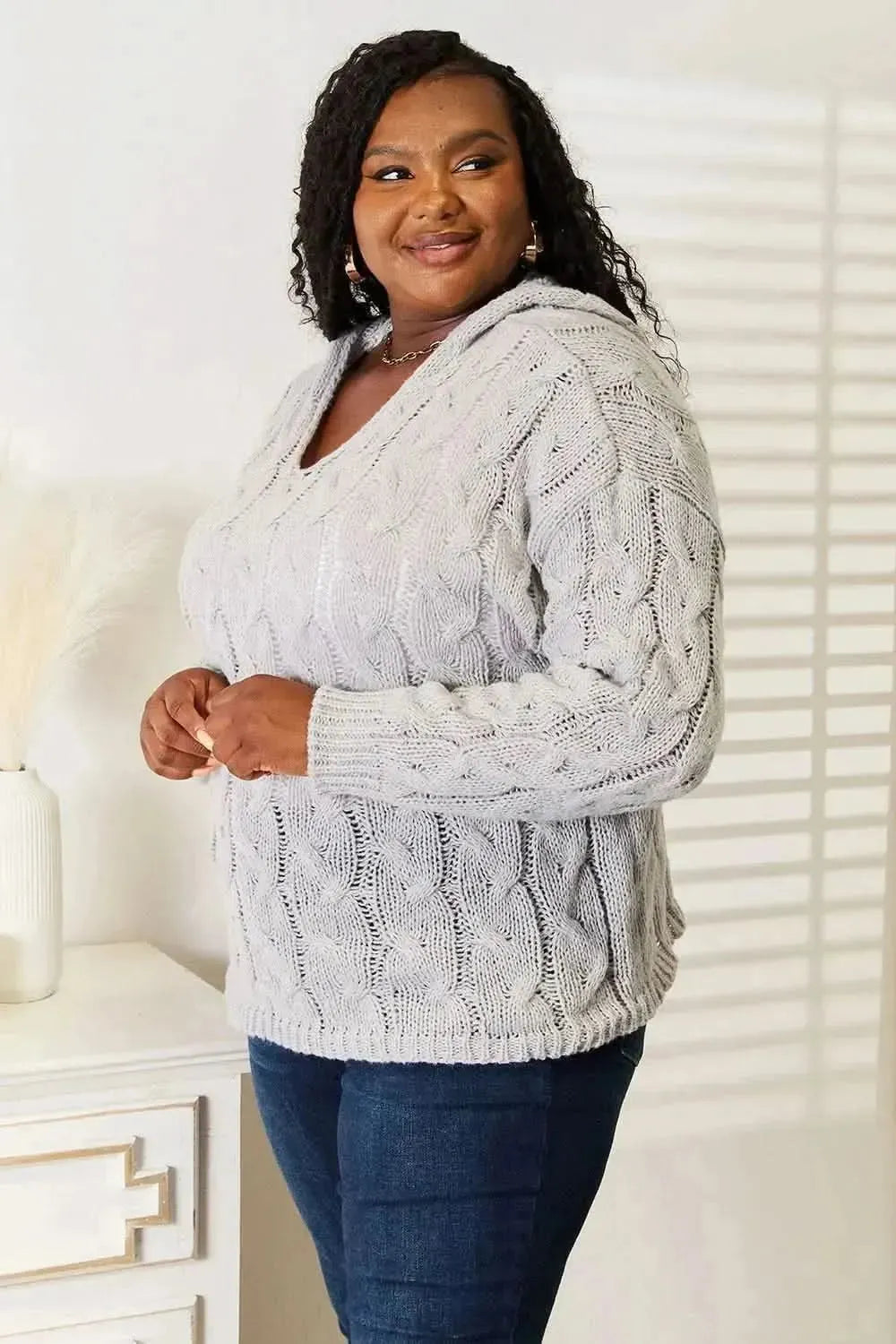 Woven Right Cable-Knit Hooded Sweater - Bad Moms Club