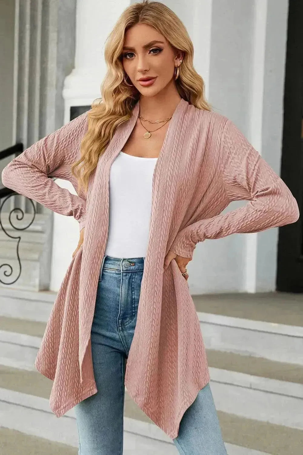 Open Front Long Sleeve Cardigan - Bad Moms Club