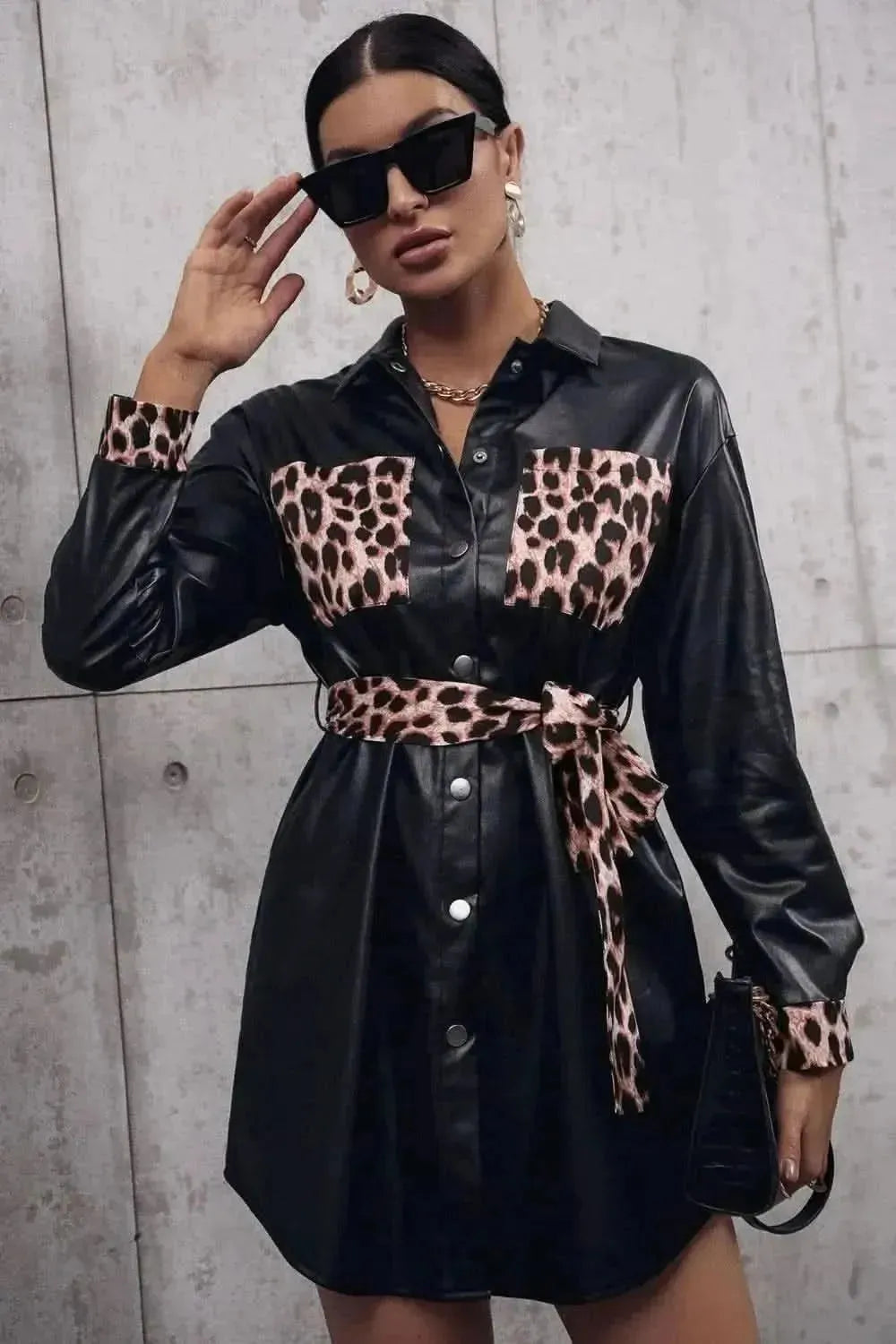 Tied Leopard Snap Down Trench Coat - Bad Moms Club