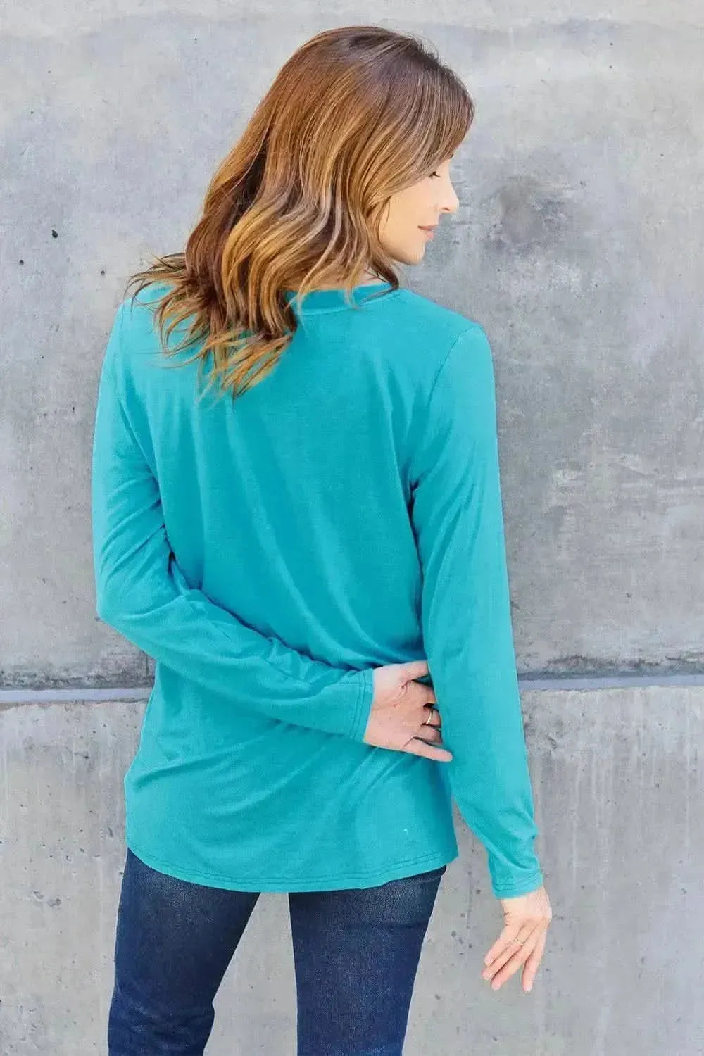 Basic Bae Full Size V-Neck Long Sleeve Top - Bad Moms Club