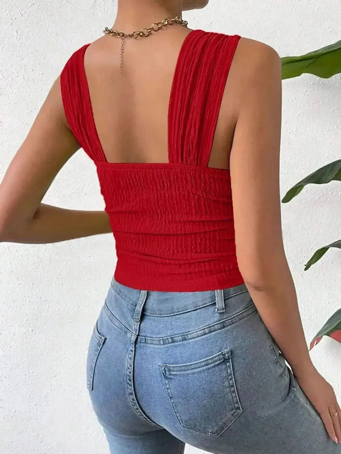 Textured Square Neck Wide Strap Tank - Bad Moms Club