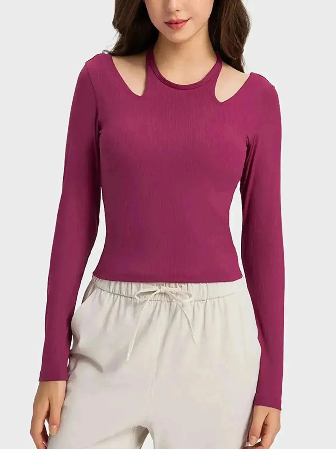 Halter Neck Long Sleeve Sporty Top - Bad Moms Club