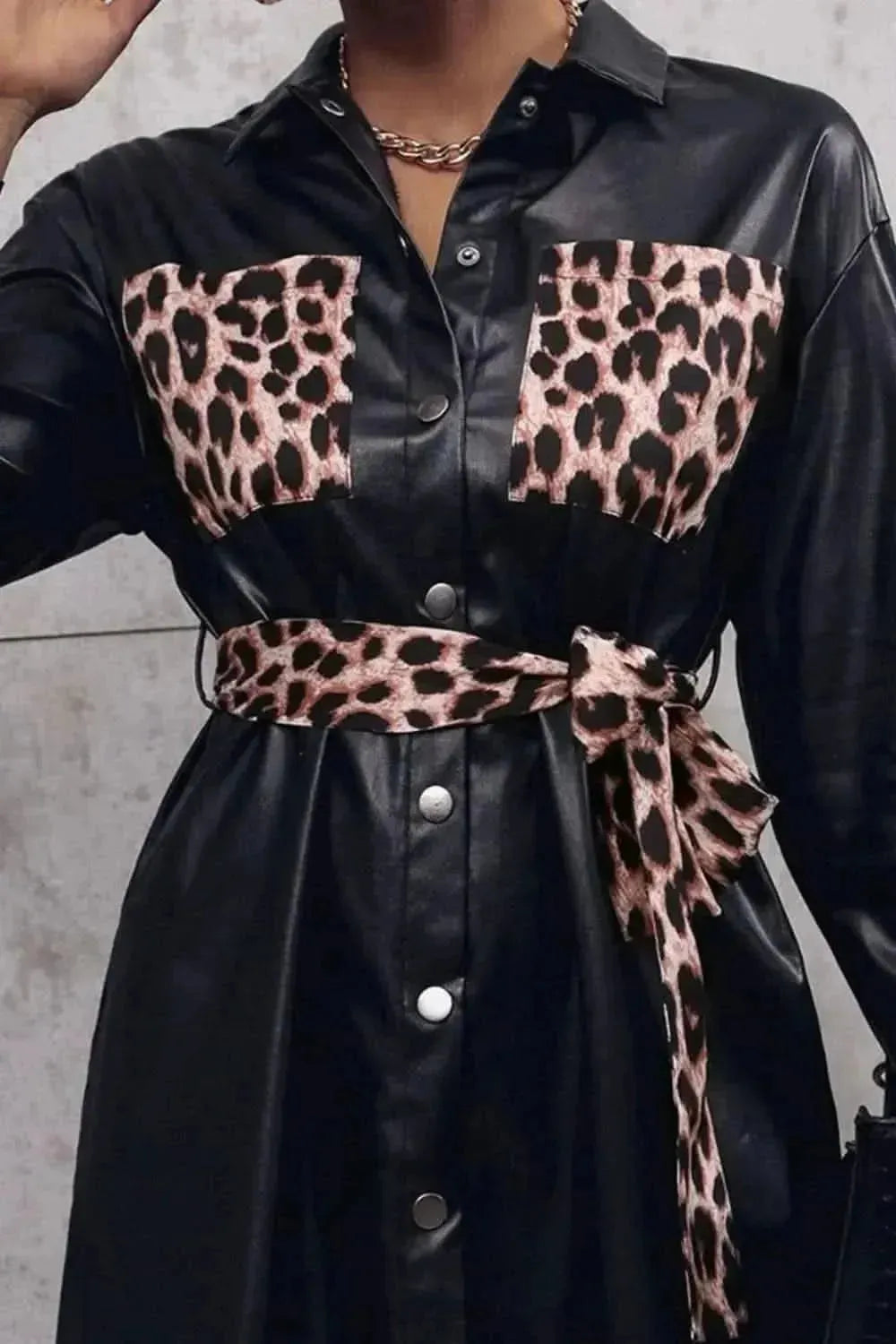 Tied Leopard Snap Down Trench Coat - Bad Moms Club