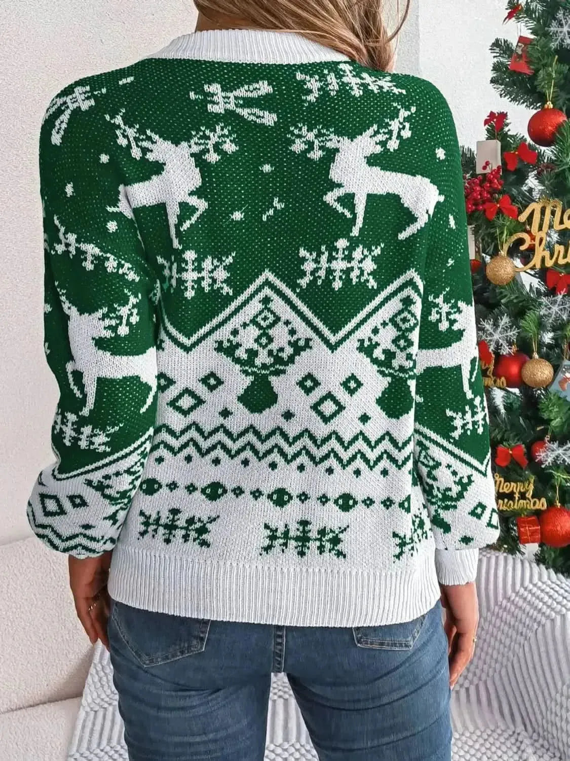 Christmas Element Round Neck Long Sleeve Sweater - Bad Moms Club