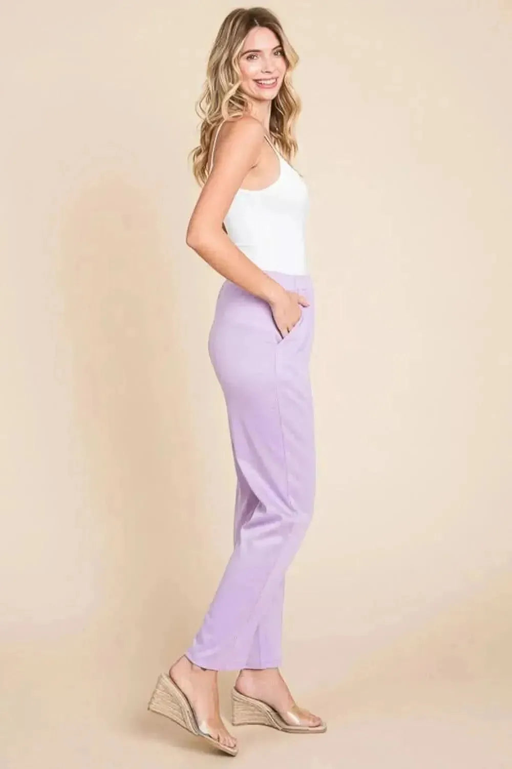Culture Code Full Size Pin Tuck Detail Slim Pants - Bad Moms Club