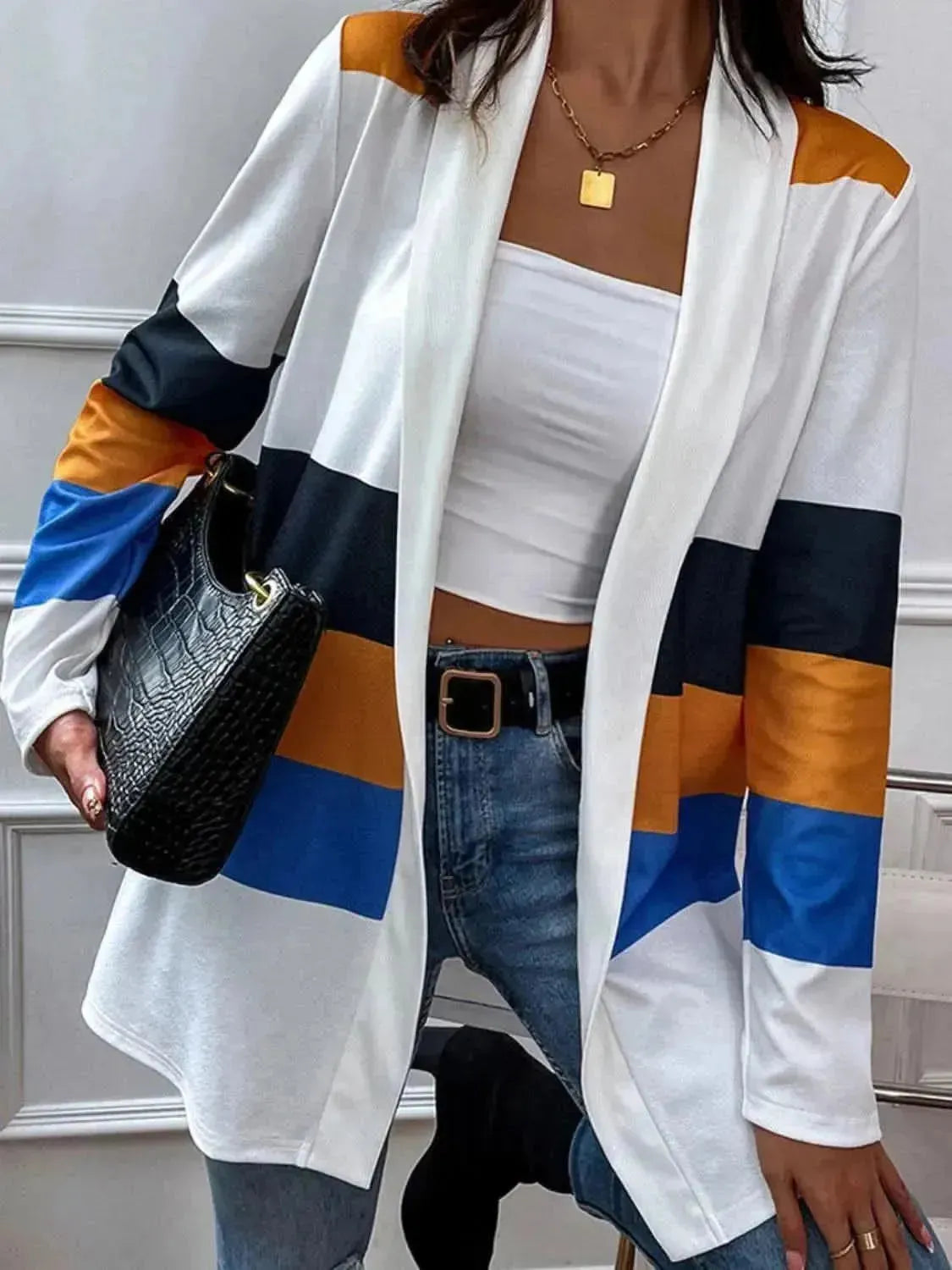Color Block Open Front Cardigan - Bad Moms Club