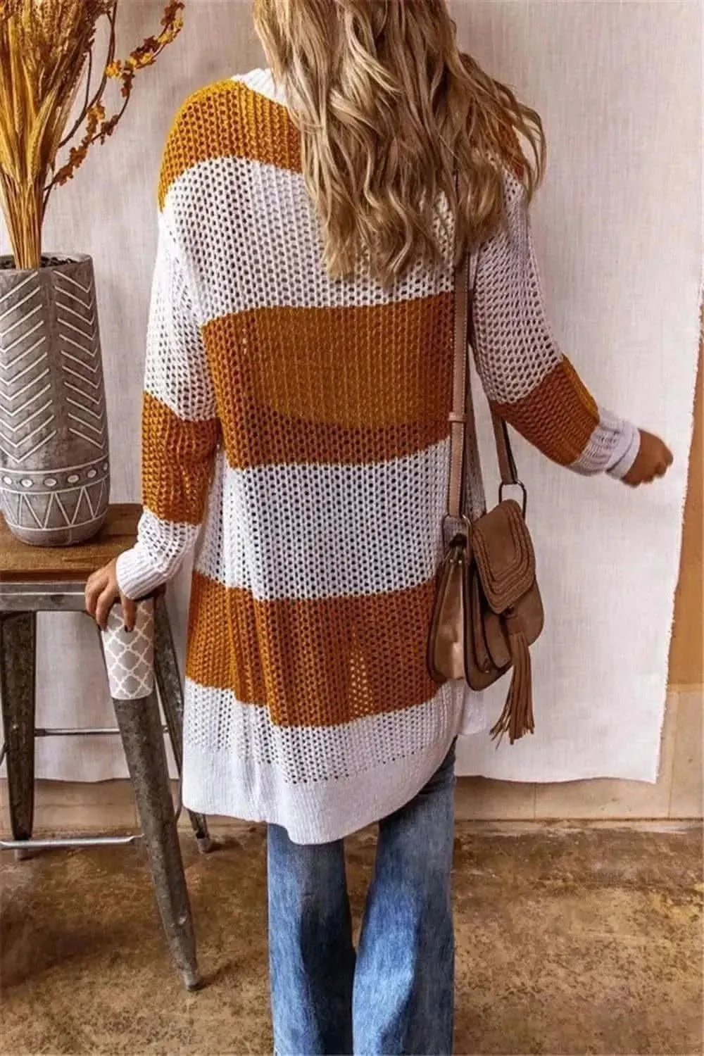 Color Block Open Front Longline Cardigan - Bad Moms Club