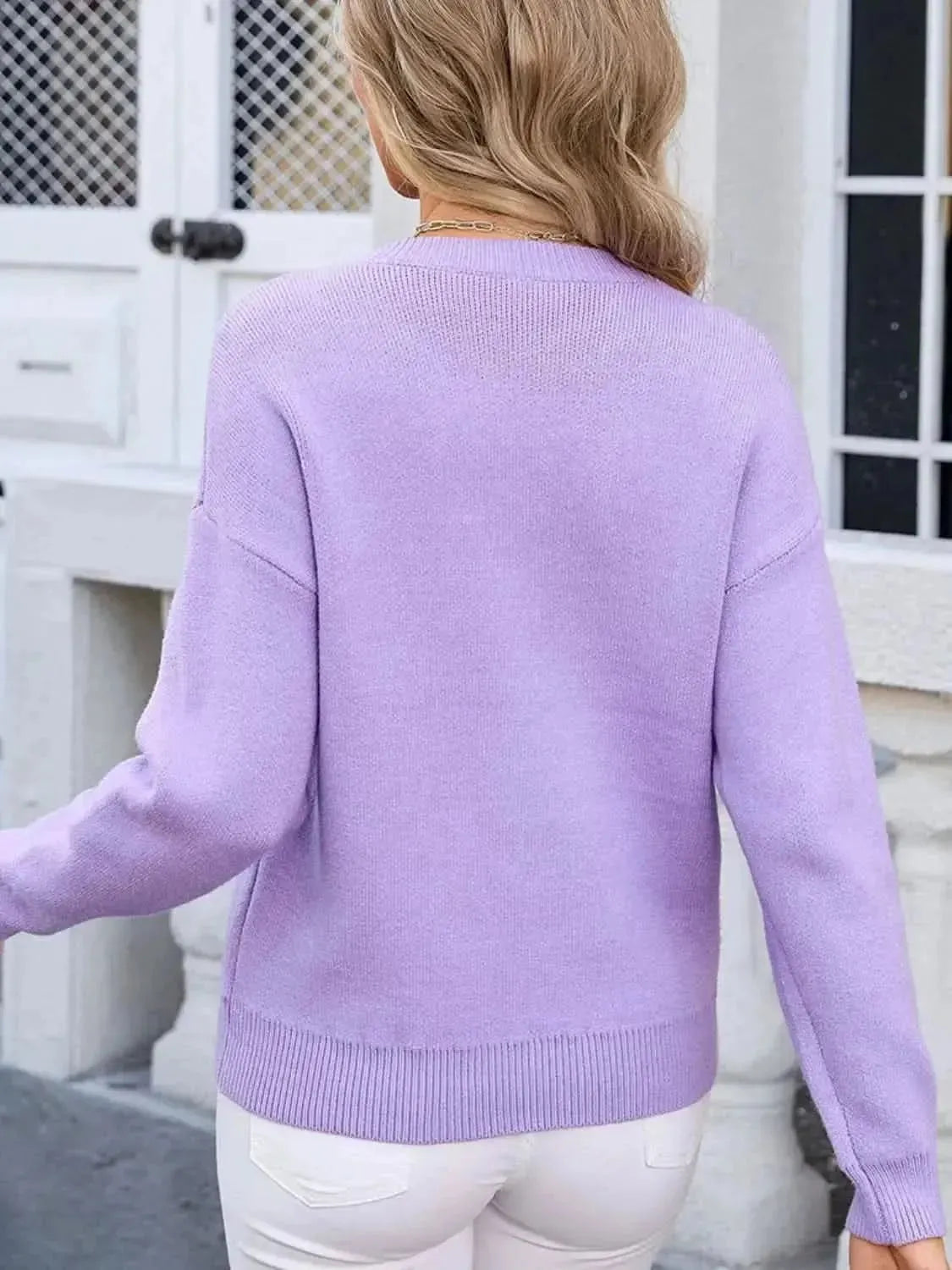 Angel Wings Bow Graphic Round Neck Long Sleeve Sweater - Bad Moms Club
