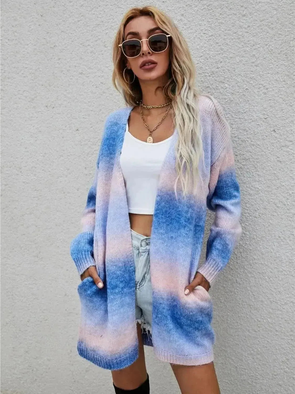 Full Size Gradient Open Front Cardigan - Bad Moms Club