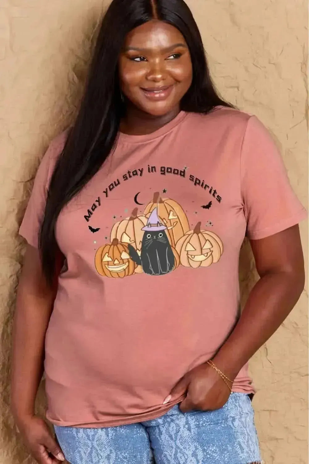 Simply Love Full Size MAY YOU STAY IN GOOD SPIRITS Graphic Cotton T-Shirt - Bad Moms Club