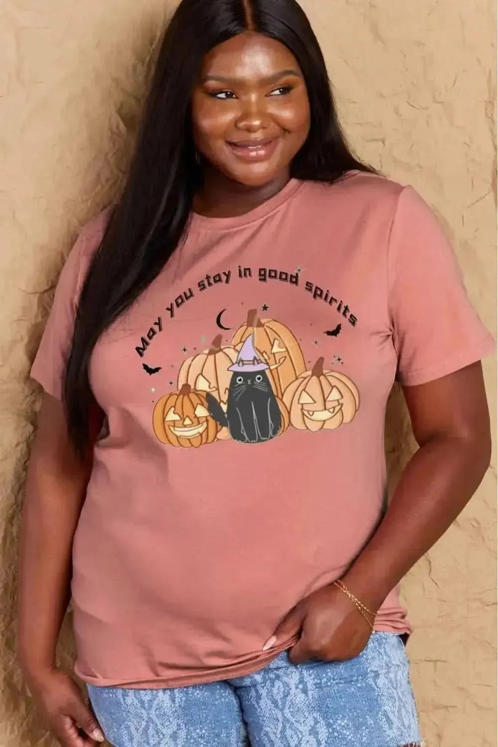 Simply Love Full Size MAY YOU STAY IN GOOD SPIRITS Graphic Cotton T-Shirt - Bad Moms Club