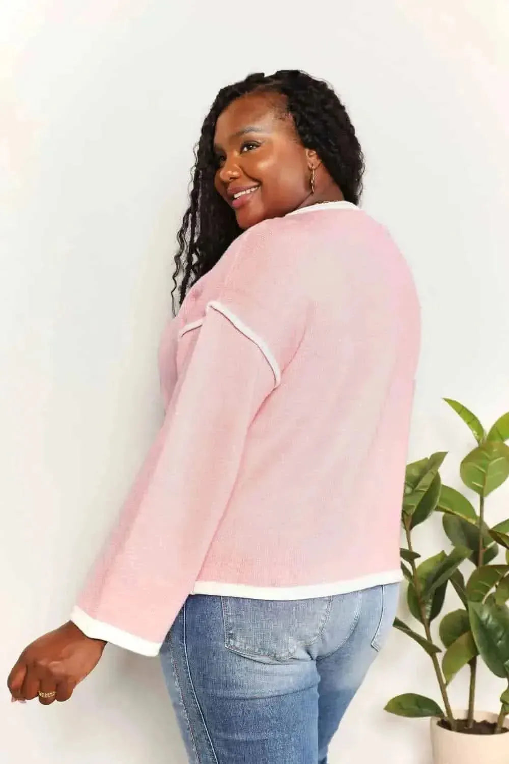 Angel Wings Contrast Detail Dropped Shoulder Knit Top - Bad Moms Club
