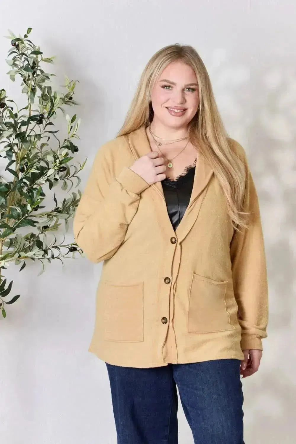 Heimish Full Size Button Up Long Sleeve Cardigan - Bad Moms Club