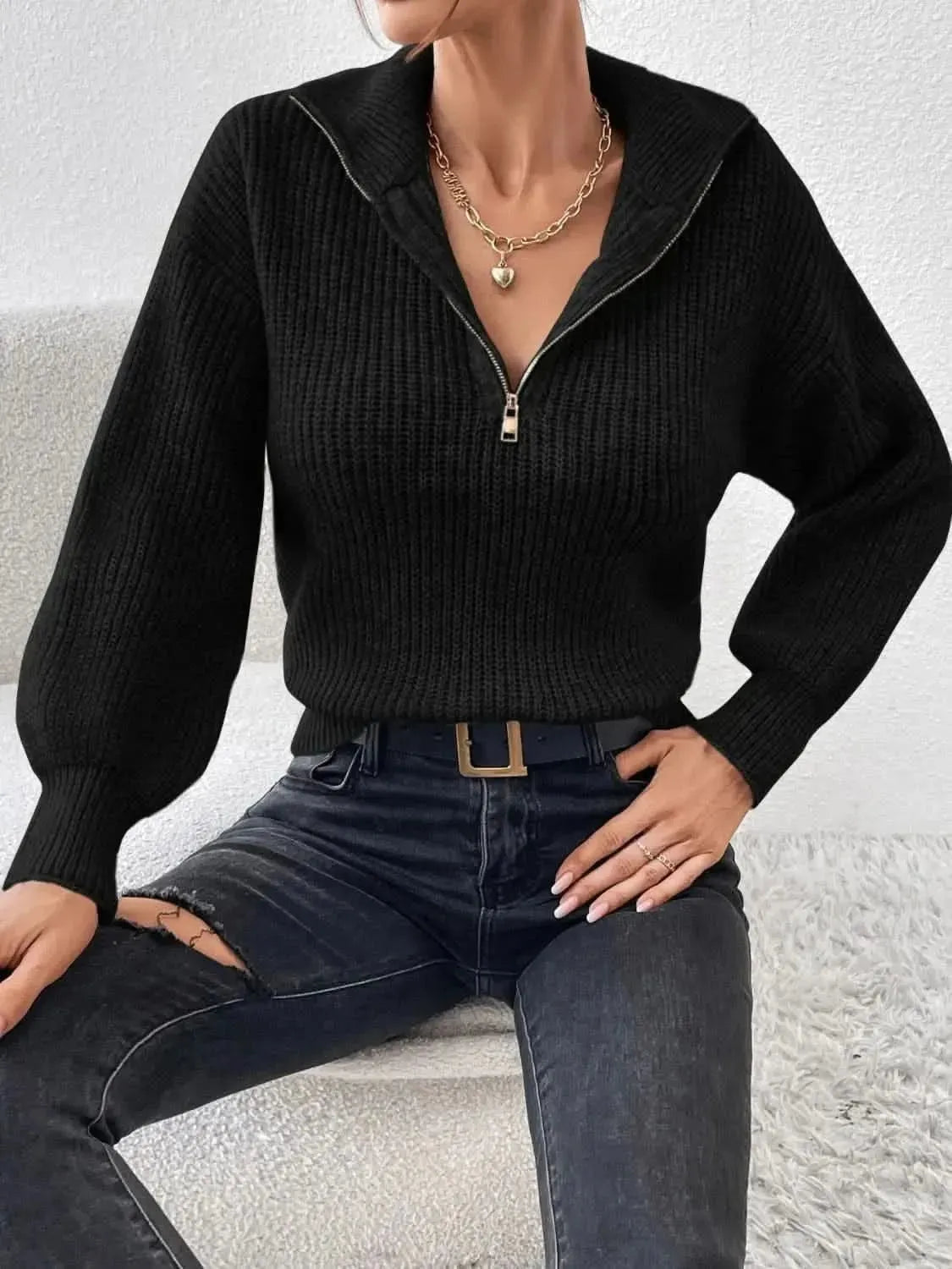 Honey Half Zip Dropped Shoulder Sweater - Bad Moms Club