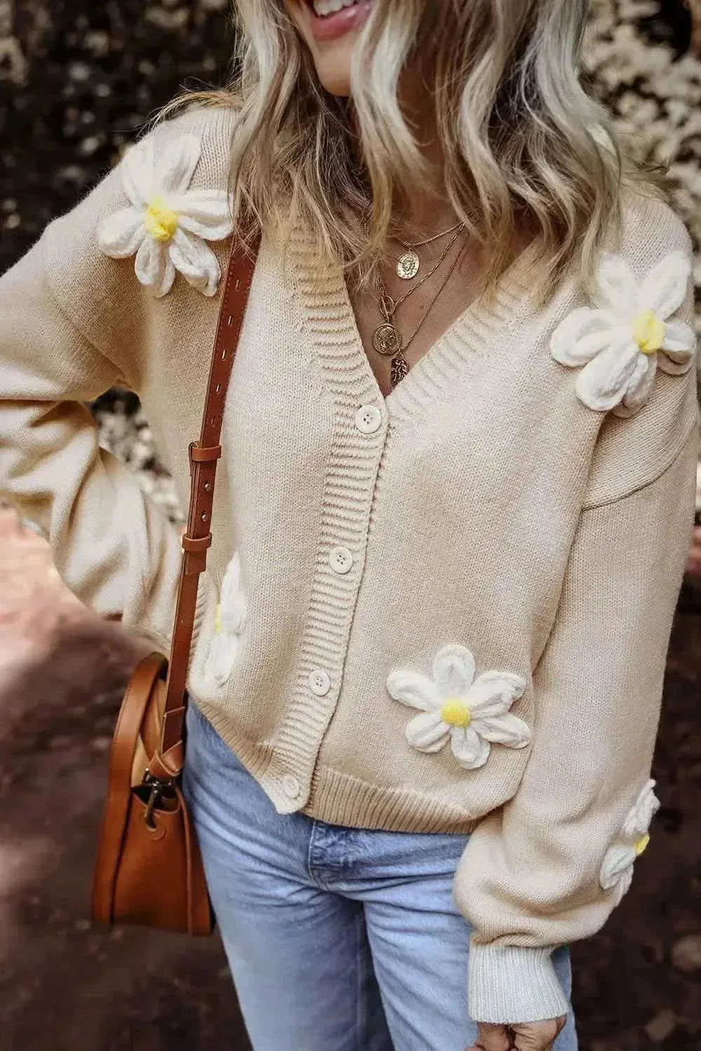 Flower Dropped Shoulder Long Sleeve Cardigan - Bad Moms Club
