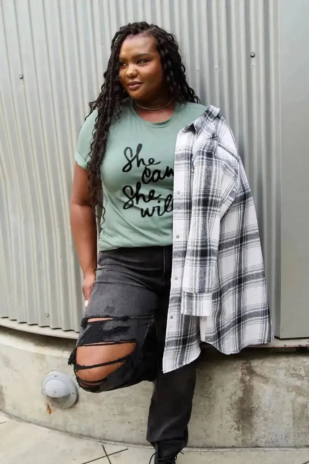 Simply Love Full Size SHE CAN SHE WILL Short Sleeve T-Shirt - Bad Moms Club