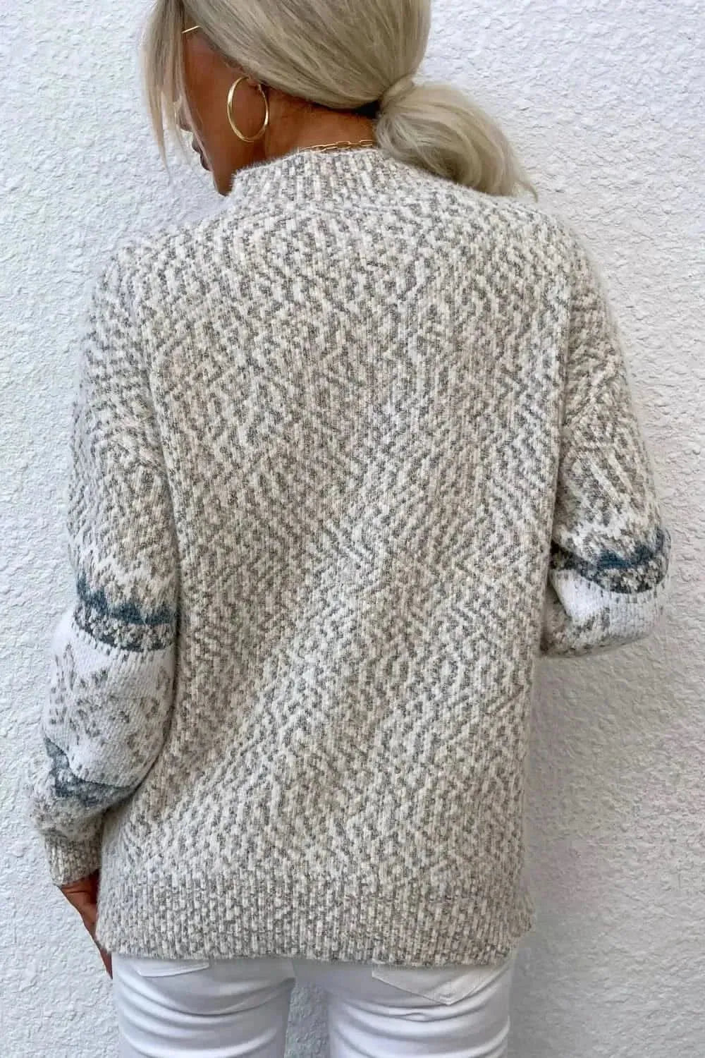 Snowflake Pattern Mock Neck Sweater - Bad Moms Club