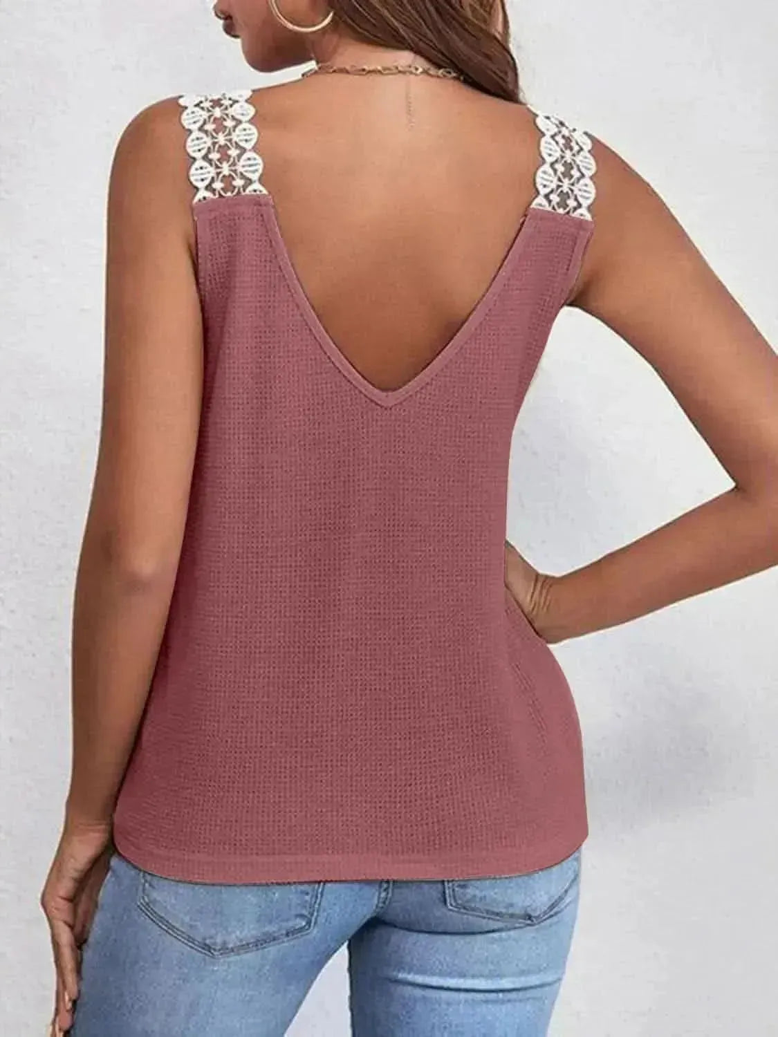 Full Size Lace Detail V-Neck Tank - Bad Moms Club
