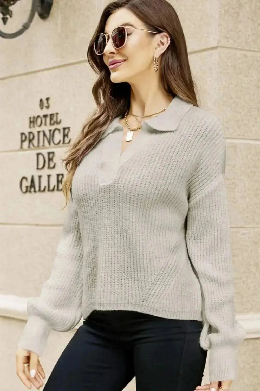Johnny Collar Lantern Sleeve Sweater - Bad Moms Club