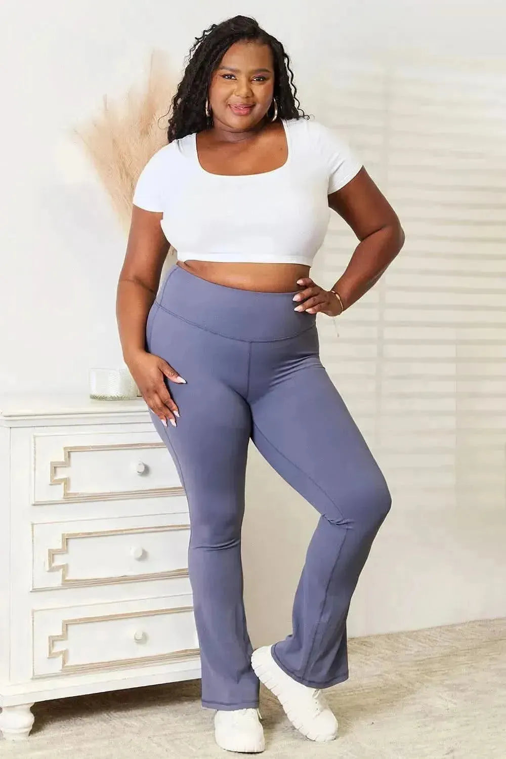 Basic Bae Wide Waistband Bootcut Sports Pants - Bad Moms Club