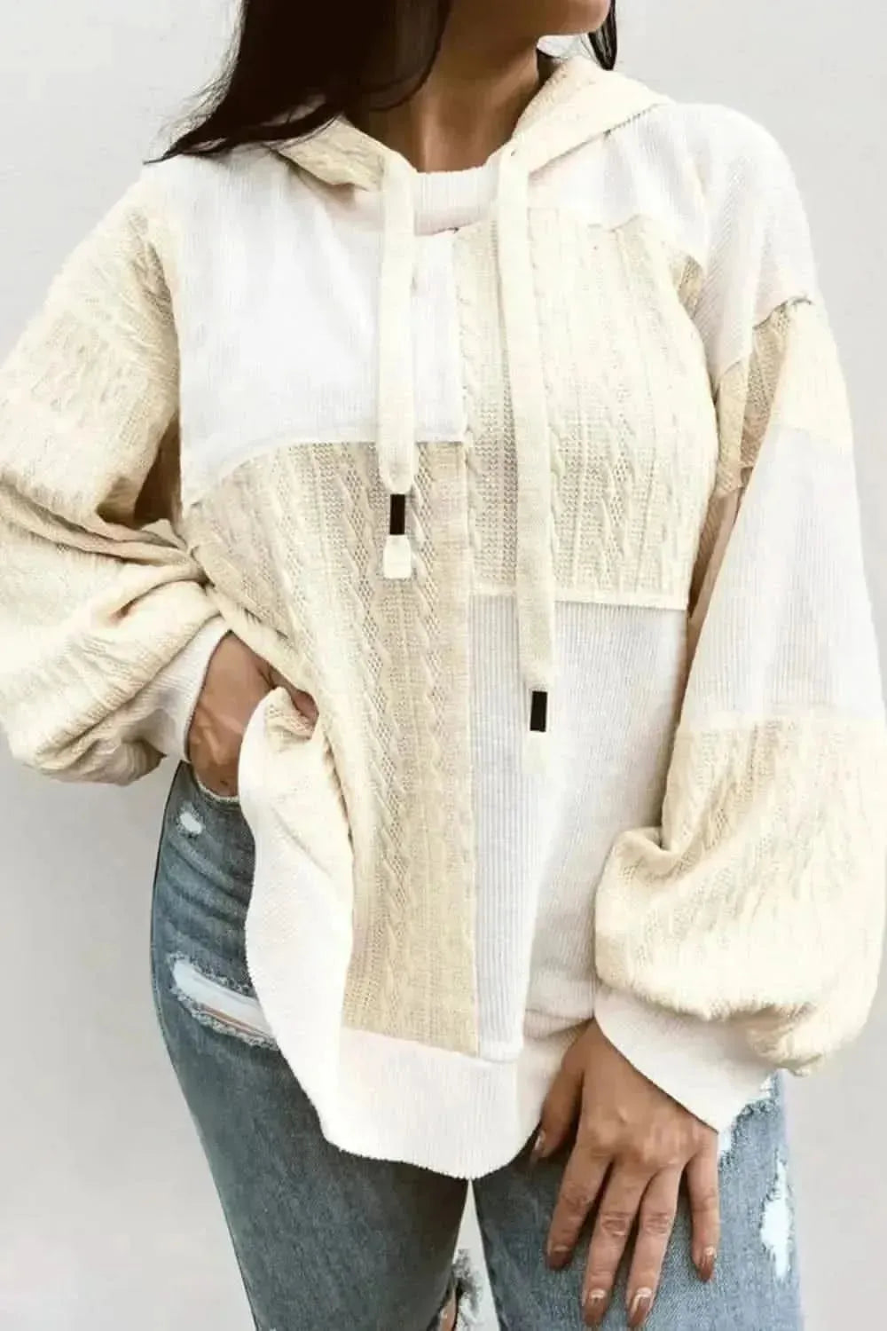 Plus Size Drawstring Color Block Long Sleeve Hoodie - Bad Moms Club