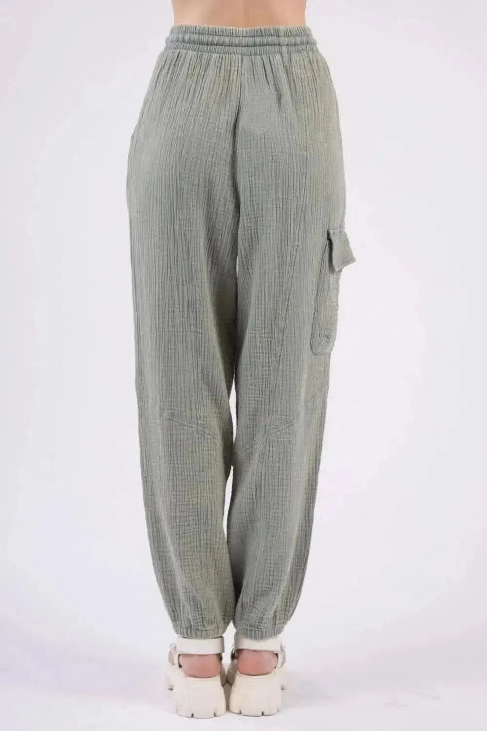 VERY J Washed Woven Crinkle Gauze Drawstring Pants - Bad Moms Club
