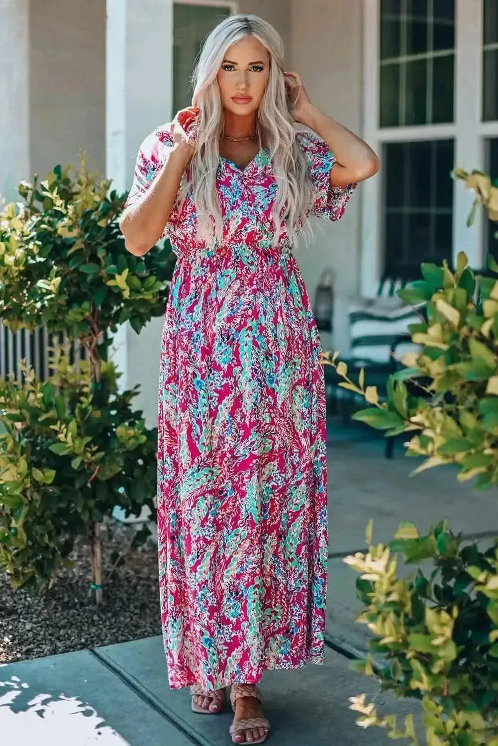 Multicolored V-Neck Maxi Dress - Bad Moms Club