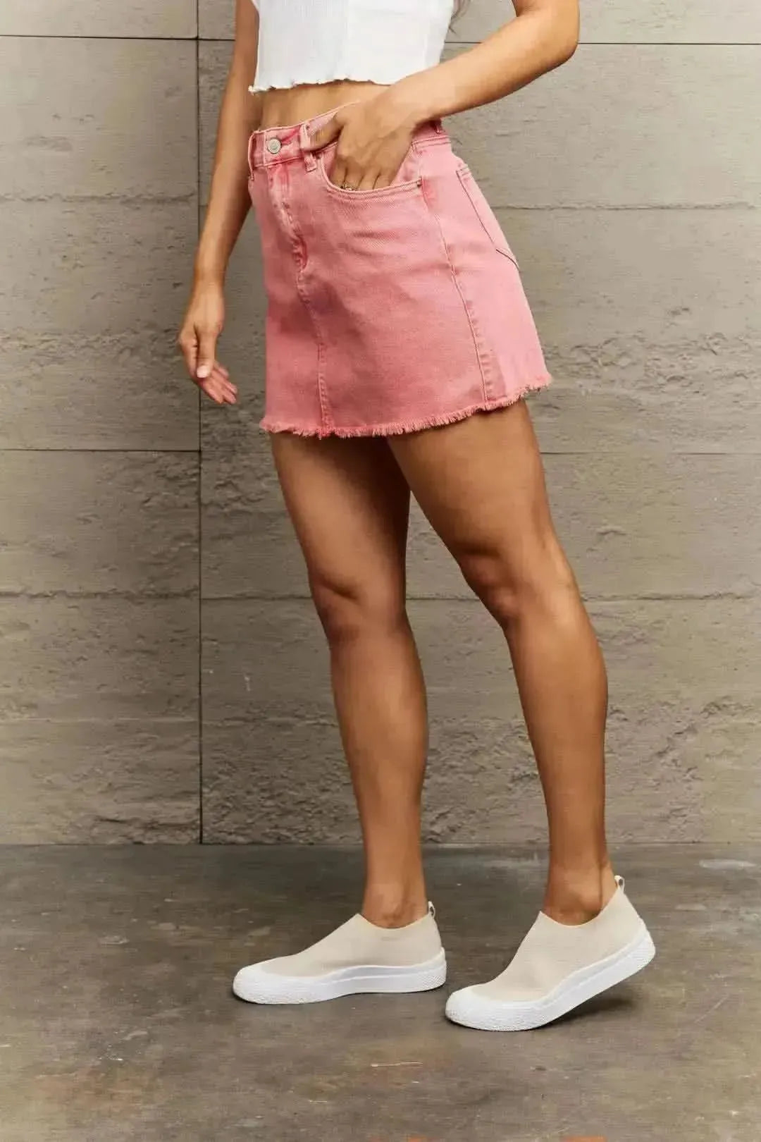 Zenana 90's Vibe Acid Wash Frayed Hem Skirt - Bad Moms Club