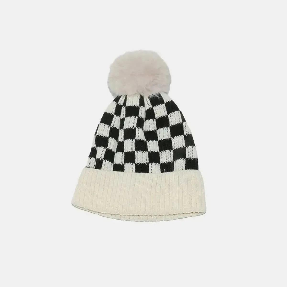 Checkered Knit Hat with Pompom - Bad Moms Club