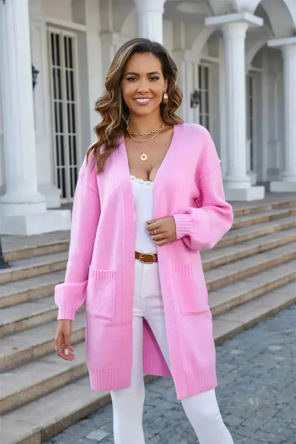 Open Front Dropped Shoulder Cardigan with Pocket - Bad Moms Club