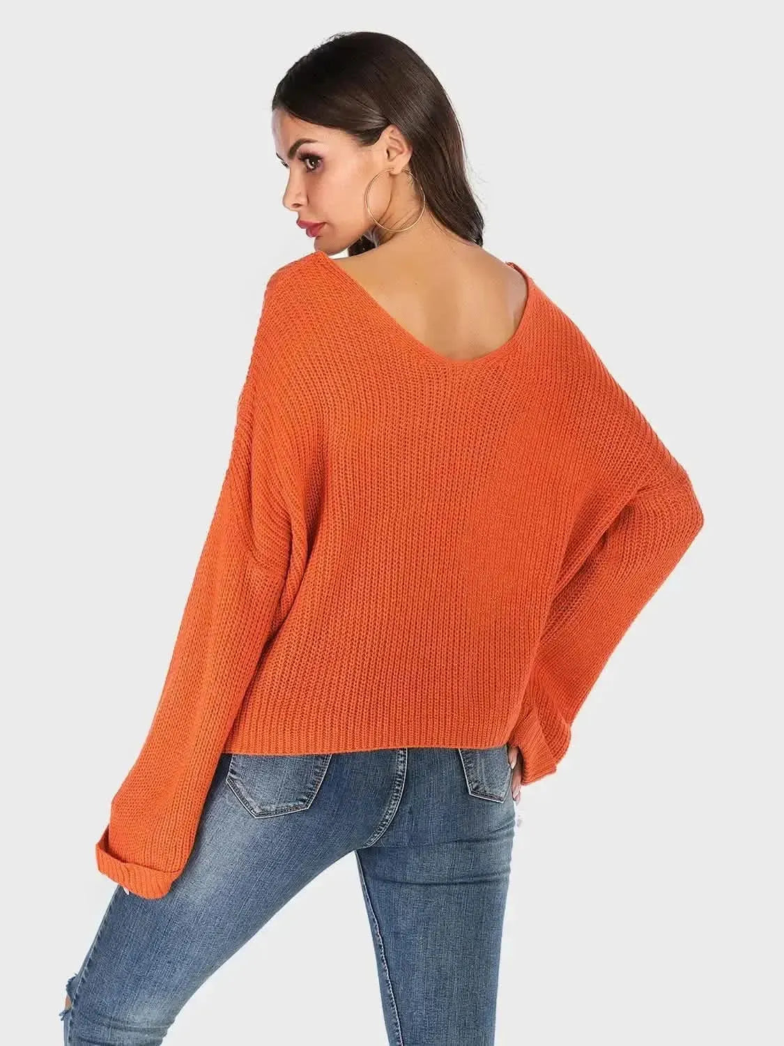 Perfee V-Neck Dropped Shoulder Long Sleeve Sweater - Bad Moms Club