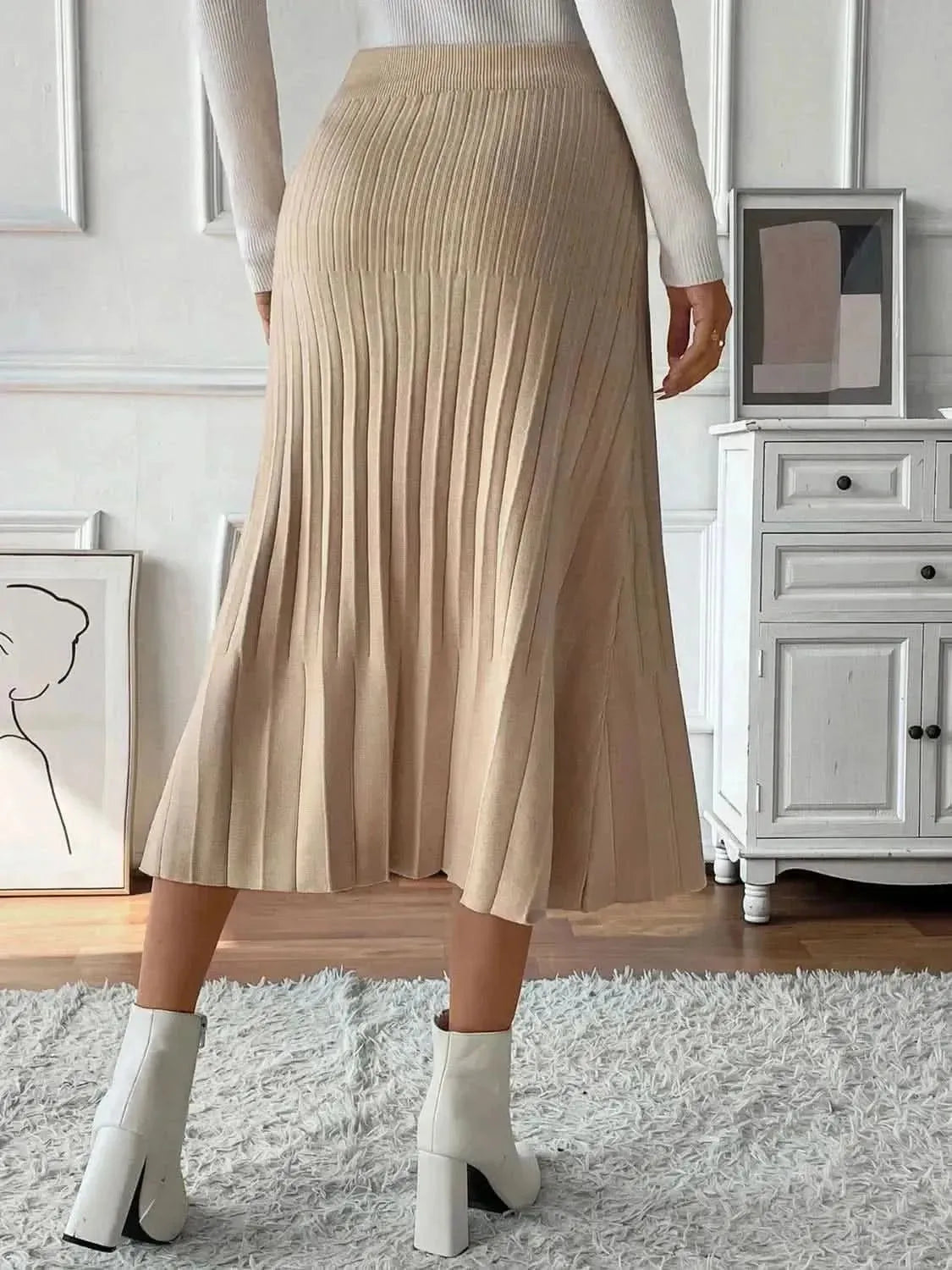Perfee Pleated Midi Sweater Skirt - Bad Moms Club