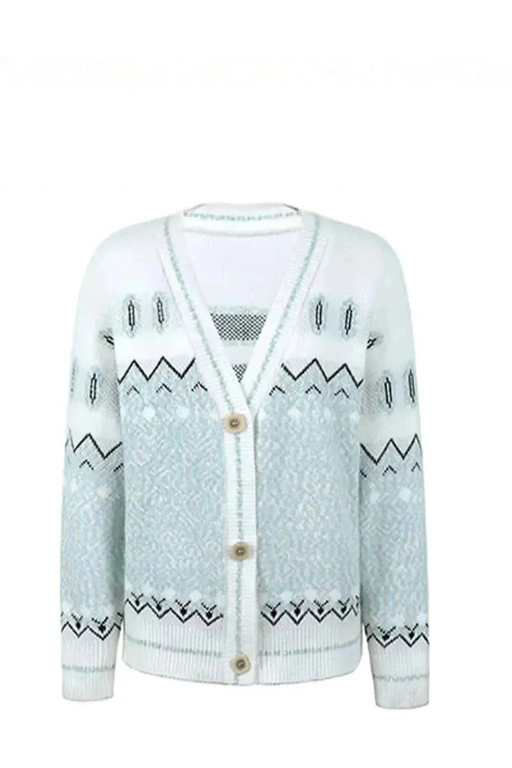 Printed V-Neck Buttoned Cardigan - Bad Moms Club