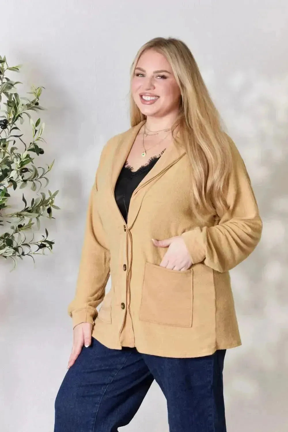 Heimish Full Size Button Up Long Sleeve Cardigan - Bad Moms Club