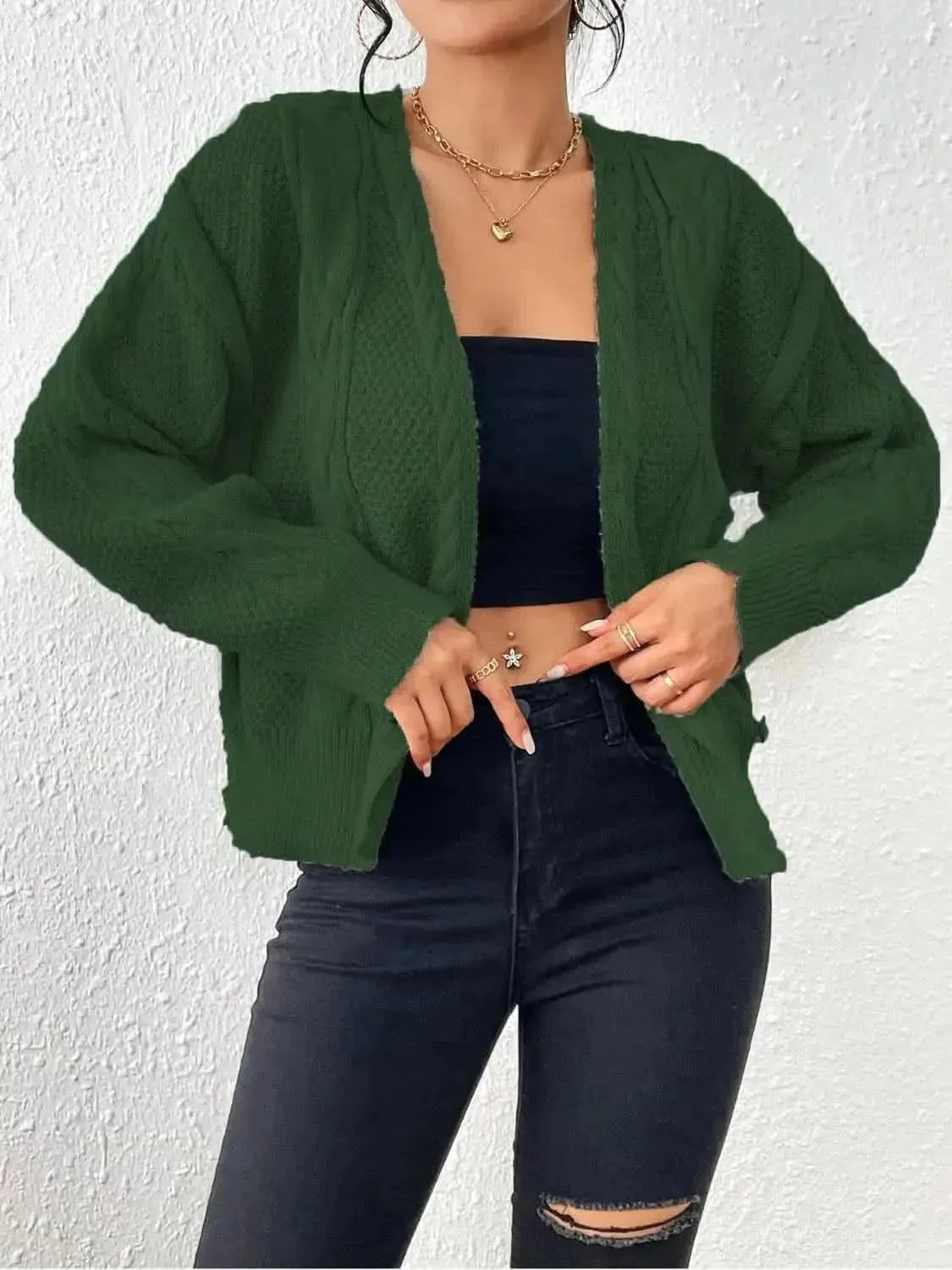 Cable-Knit Open Front Cardigan - Bad Moms Club