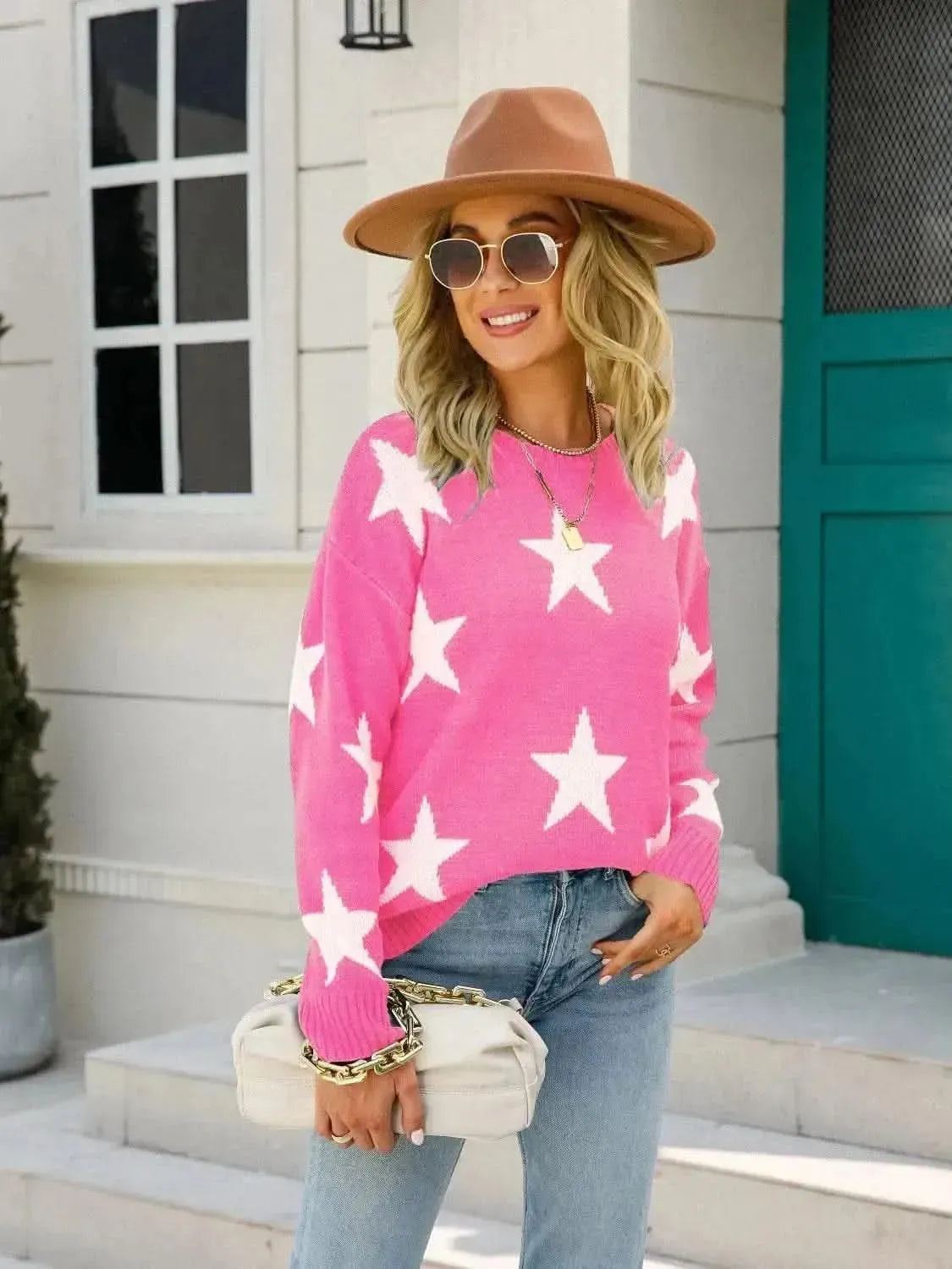 Angel Wings Star Round Neck Dropped Shoulder Sweater - Bad Moms Club