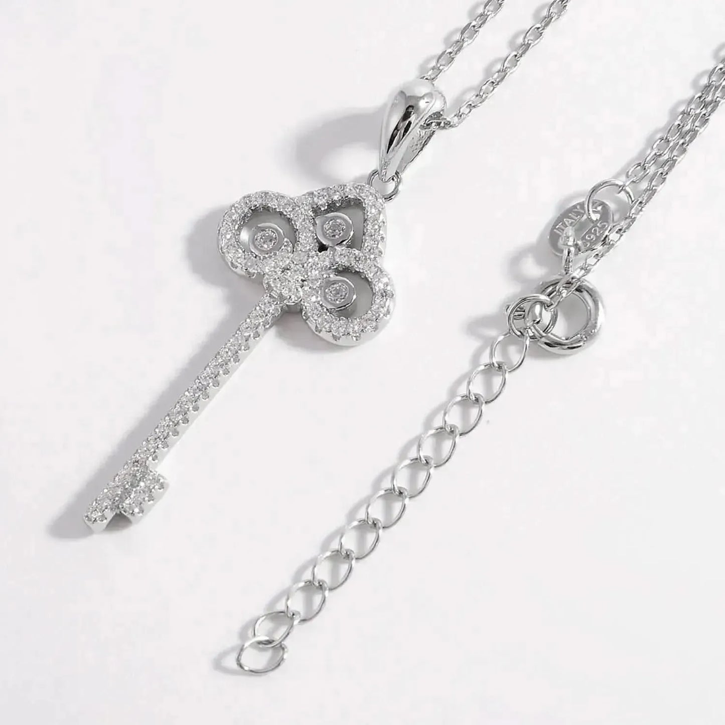925 Sterling Silver Inlaid Zircon Key Shape Necklace - Bad Moms Club