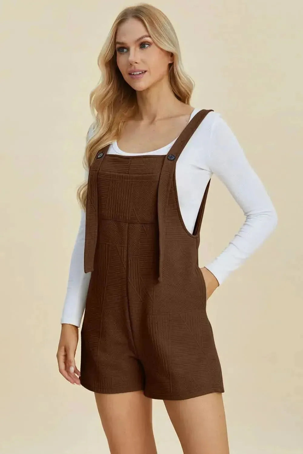 Double Take Full Size Texture Sleeveless Romper - Bad Moms Club