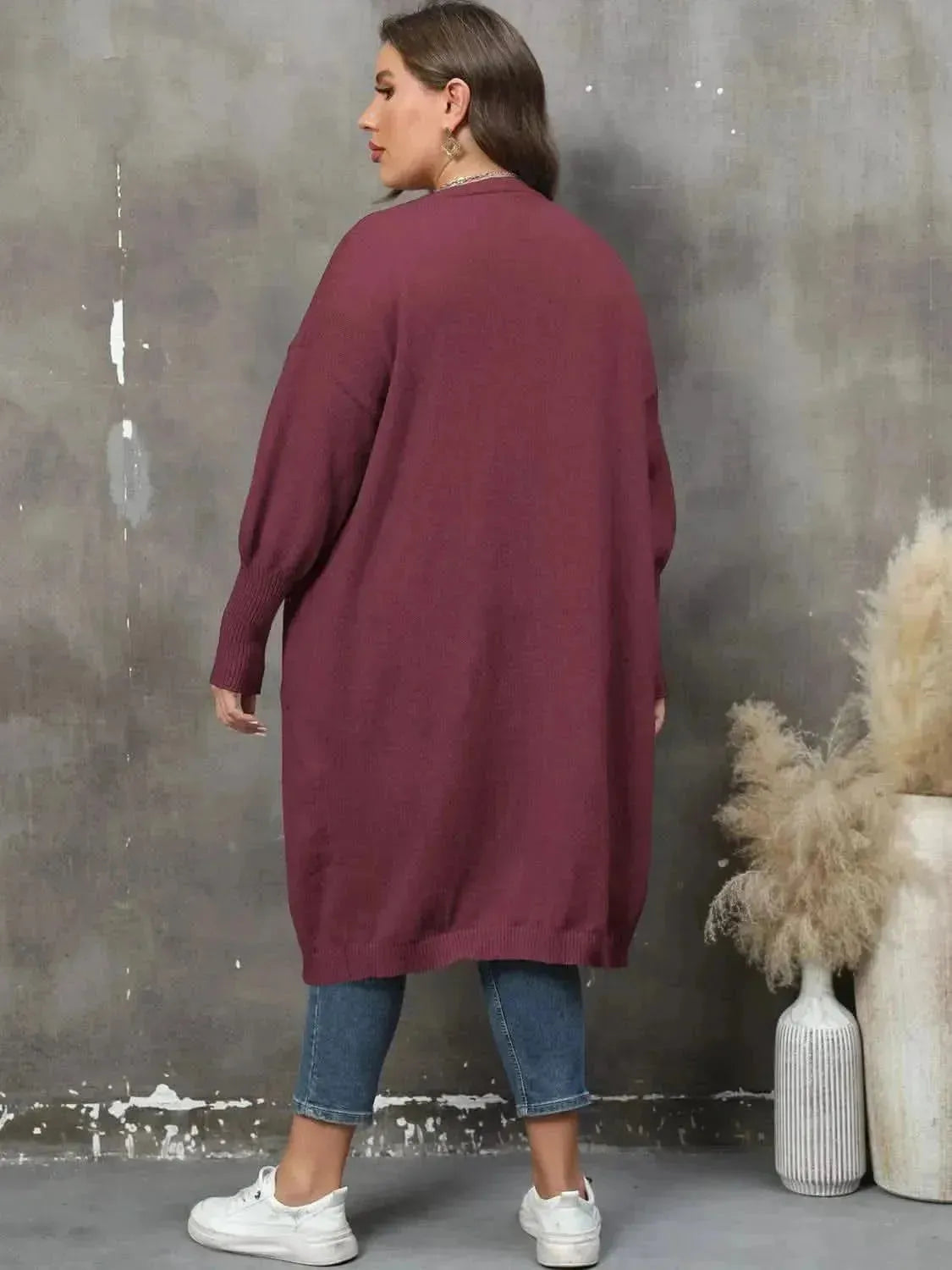 Plus Size Long Sleeve Pocketed Cardigan - Bad Moms Club
